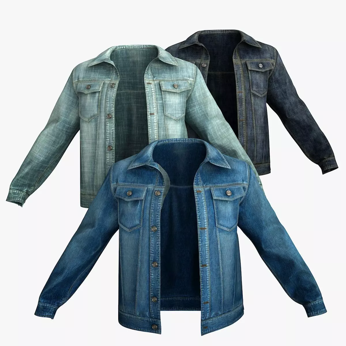 Male Denim Jacket 3 color Low-poly 3D model