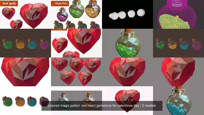 colored magic potion  red heart gemstone for valentines day