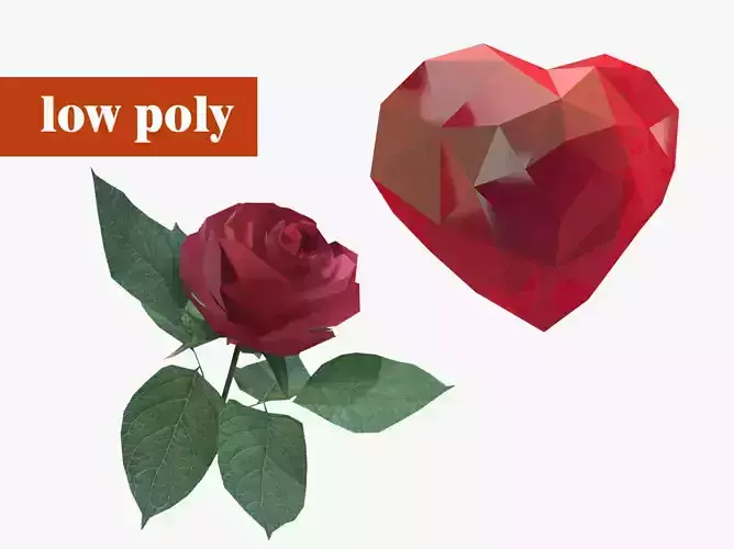 red heart gemstone  Red Rose  for valentines day  3D Model Collection