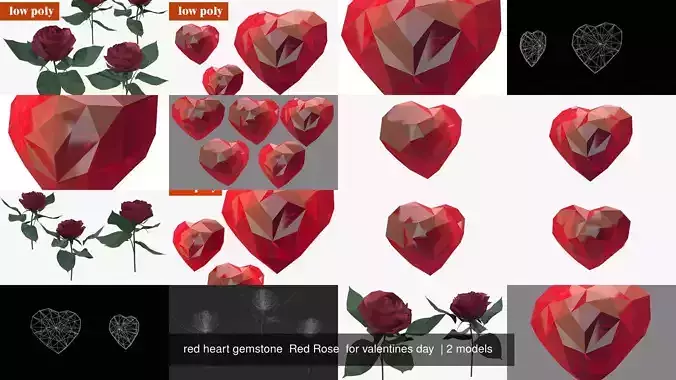 red heart gemstone  Red Rose  for valentines day 