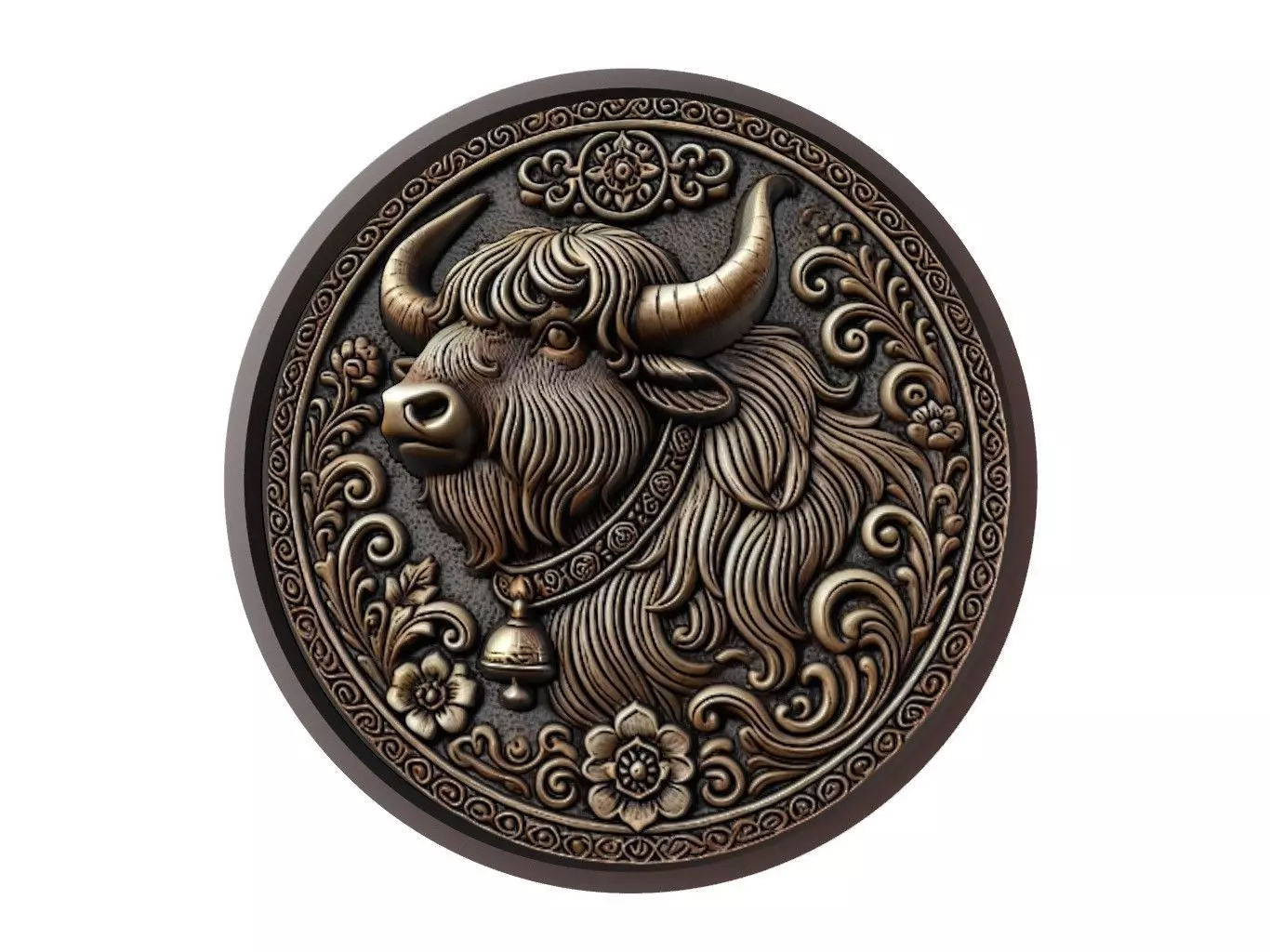 Yak Animal Medallion 3D print model_0