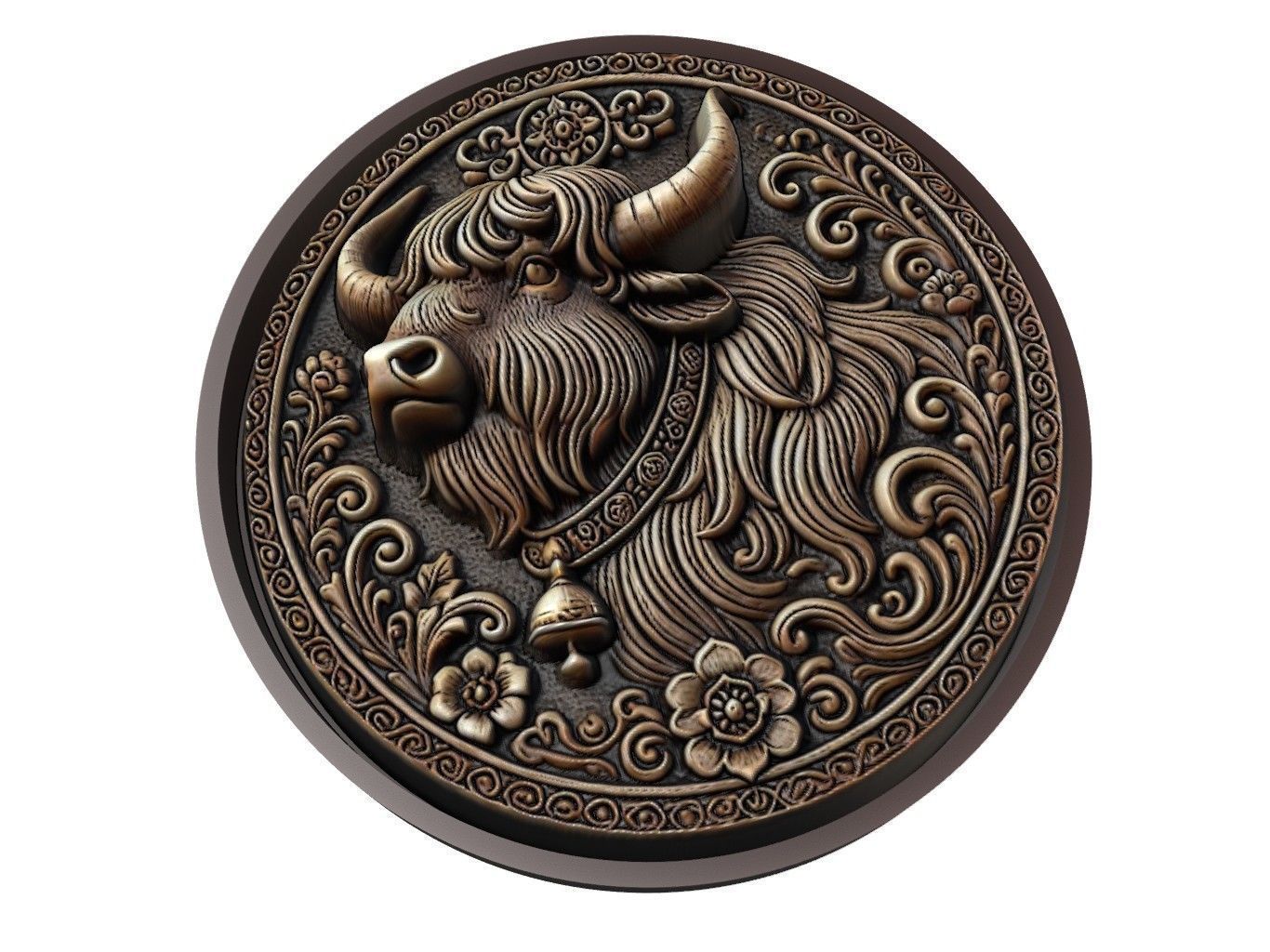 Yak Animal Medallion 3D print model_1