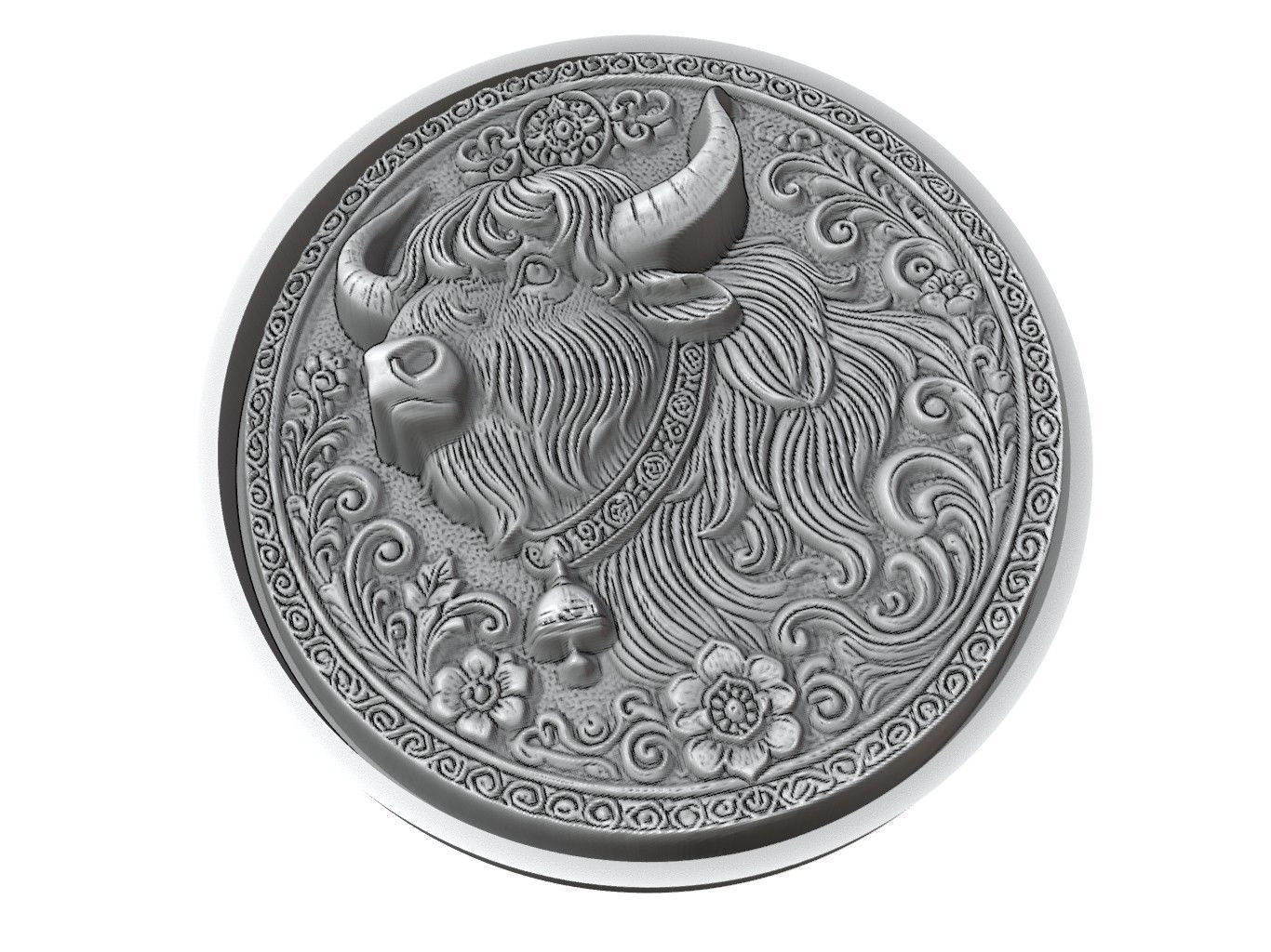 Yak Animal Medallion 3D print model_3
