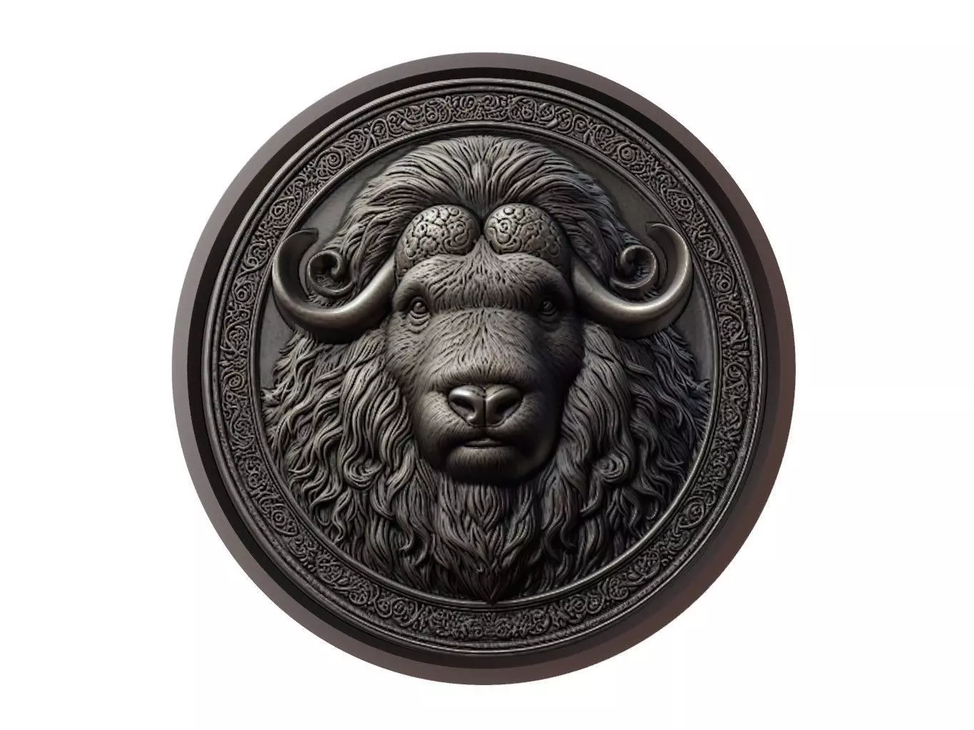 Musk Ox Animal Medallion 3D print model_0