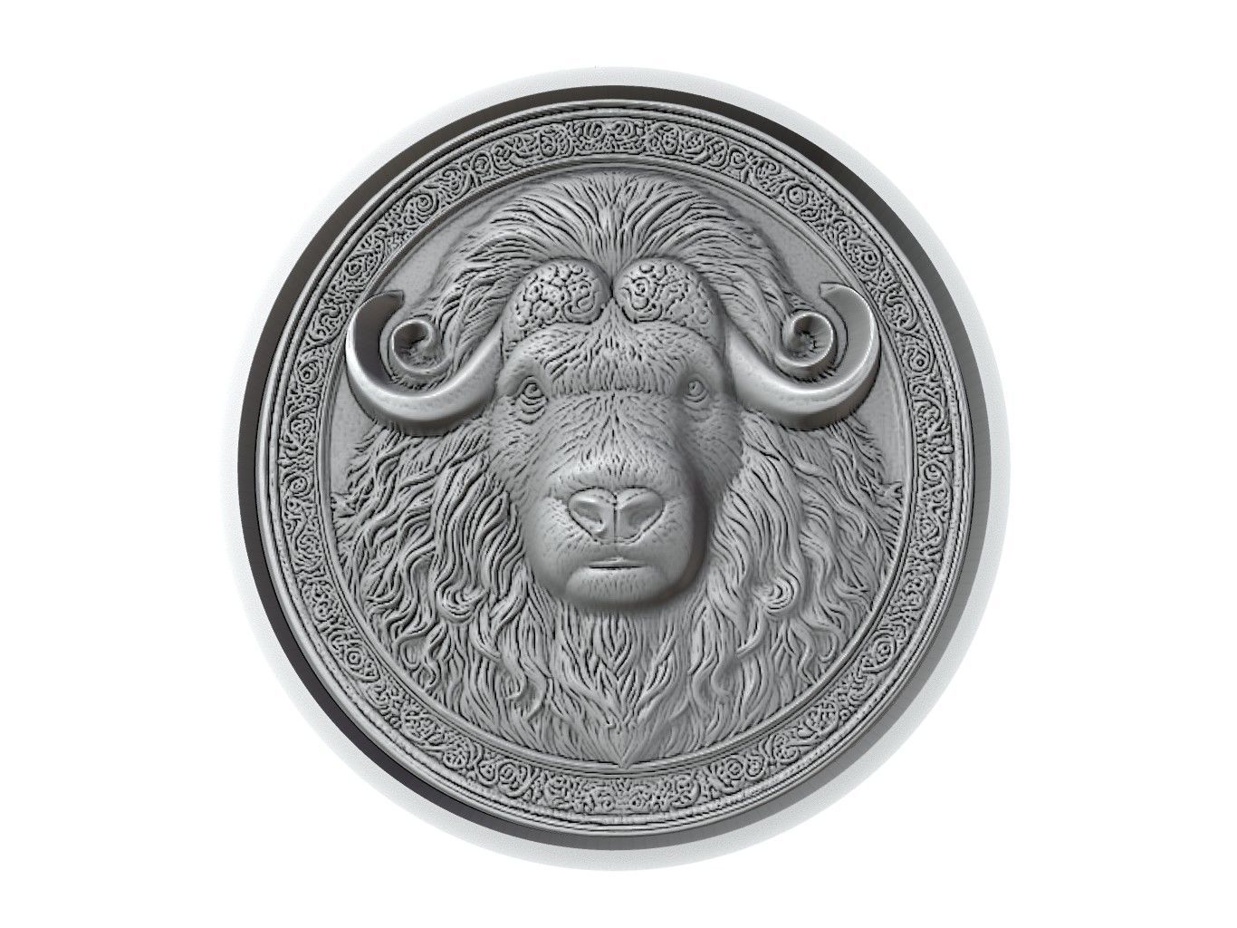Musk Ox Animal Medallion 3D print model_2