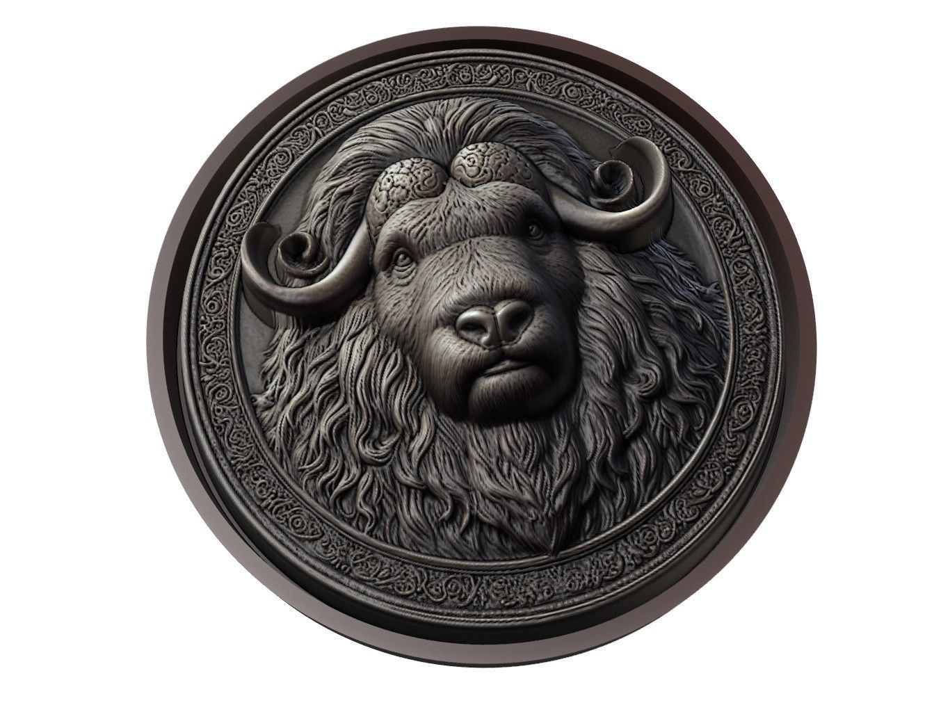 Musk Ox Animal Medallion 3D print model_1