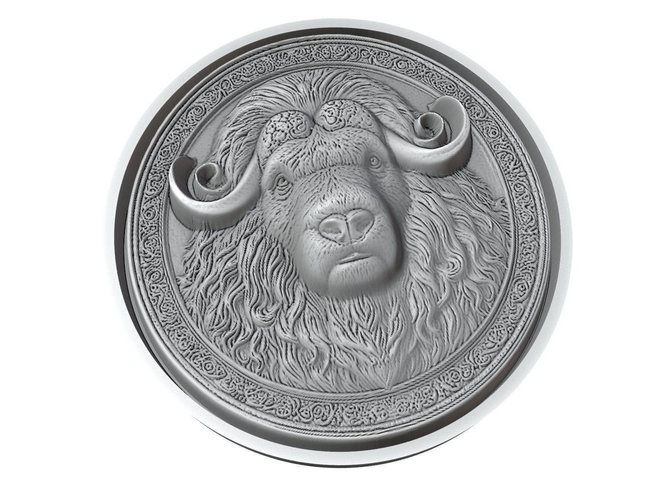 Musk Ox Animal Medallion 3D print model_3