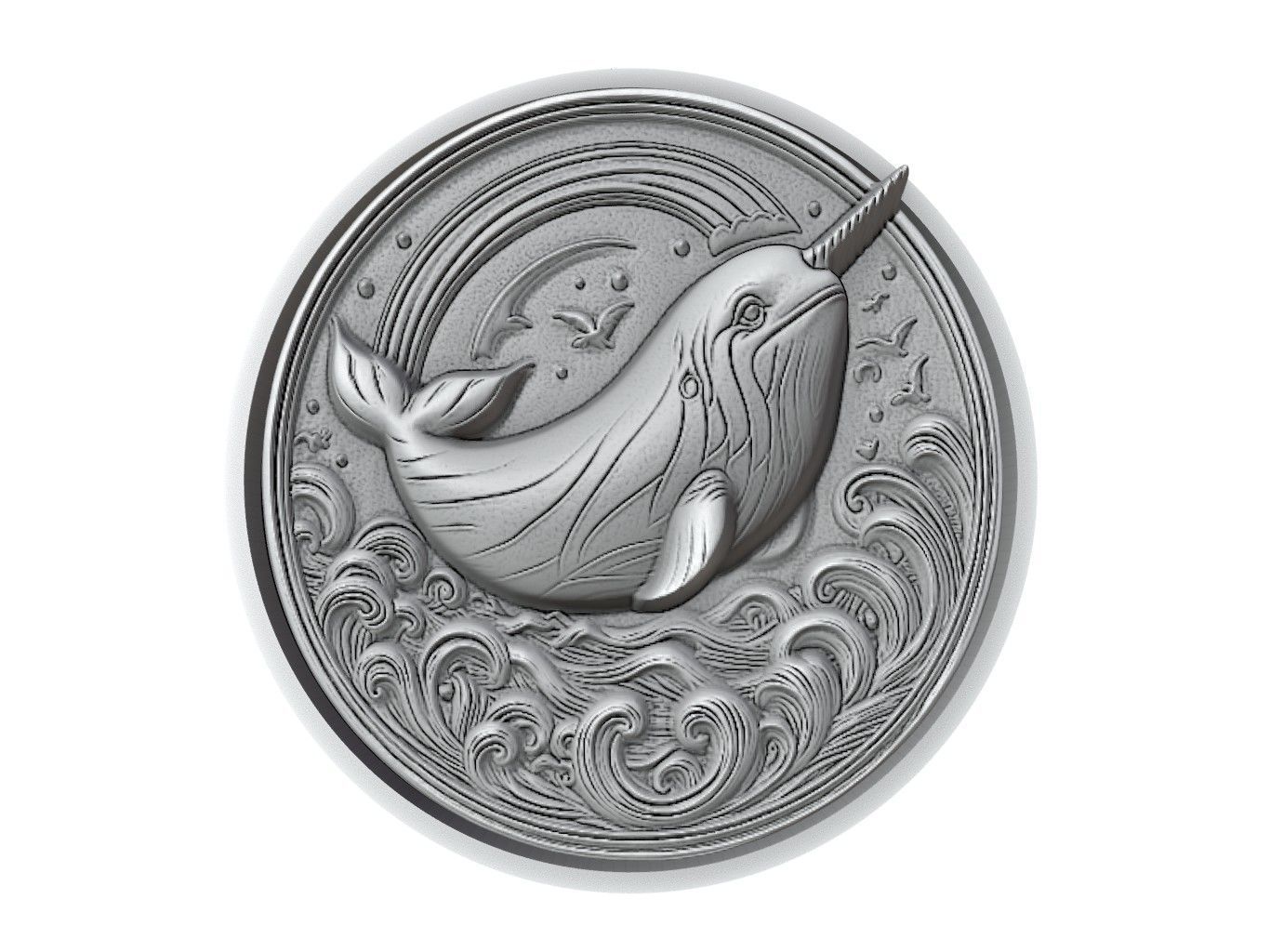 Narwhal Animal Medallion 3D print model_2