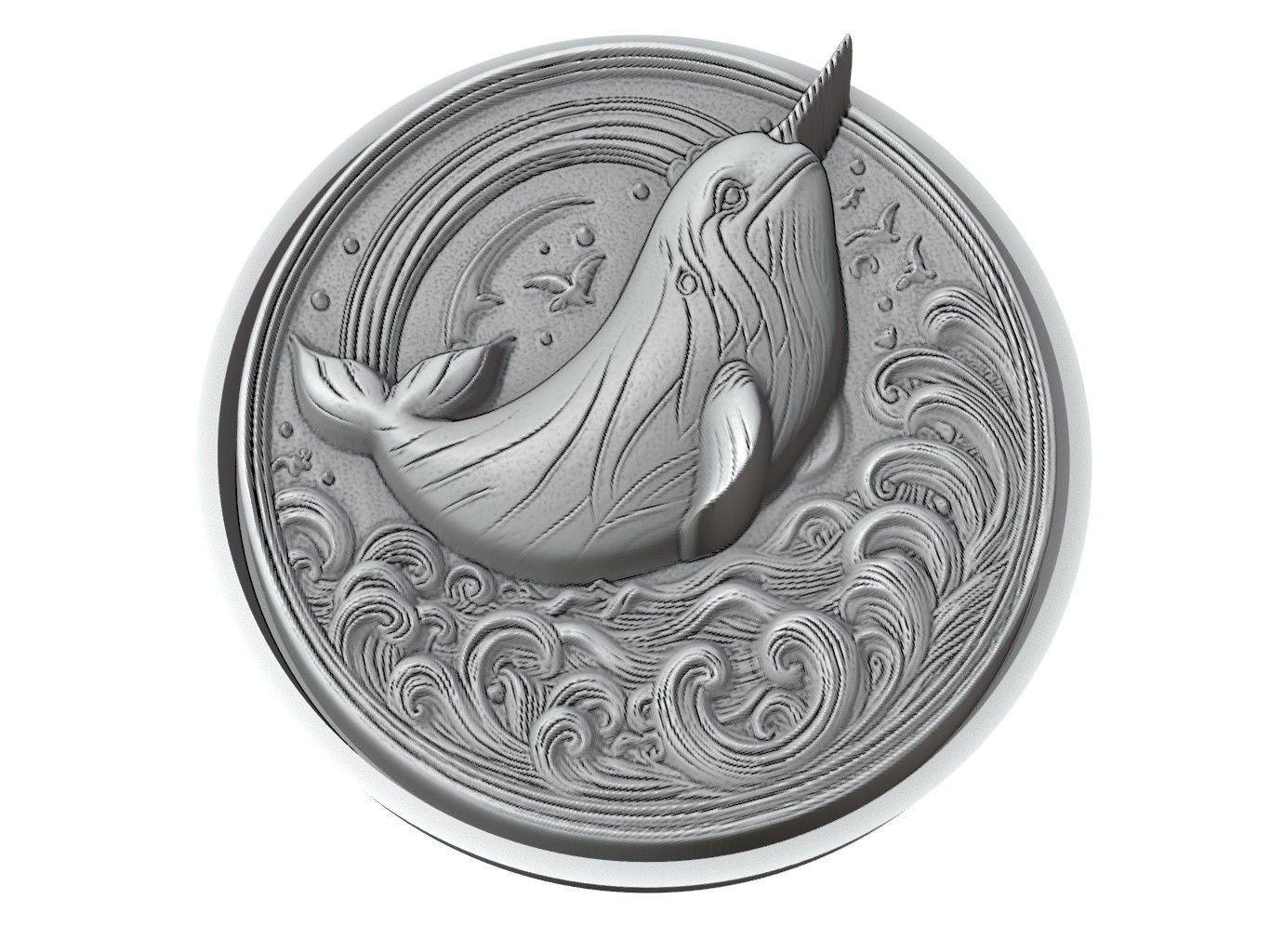 Narwhal Animal Medallion 3D print model_3