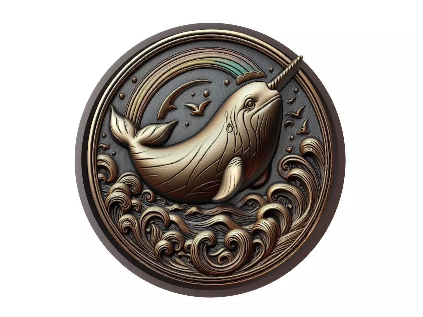 Narwhal Animal Medallion 3D print model_0