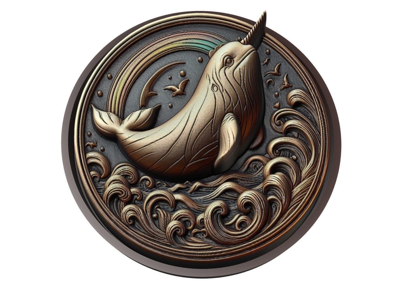 Narwhal Animal Medallion 3D print model_1