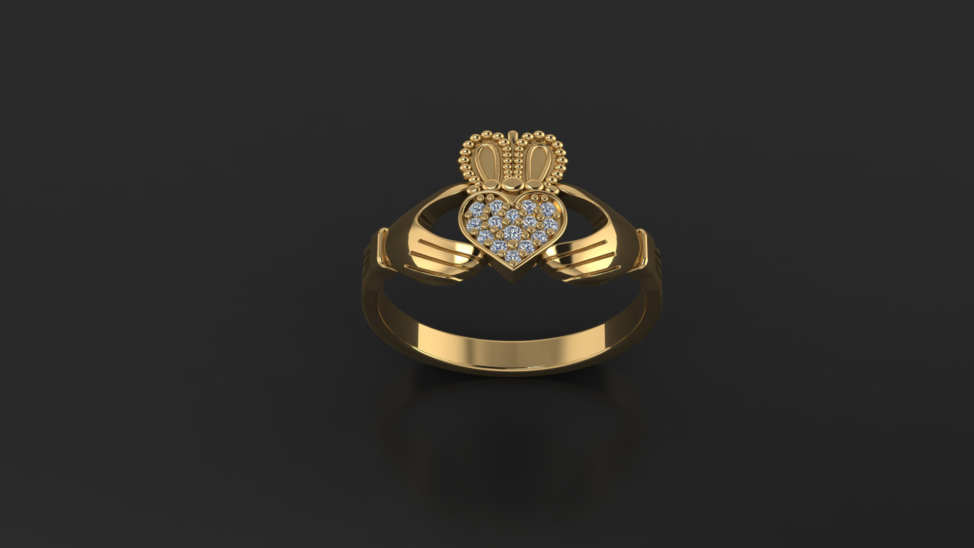 Diamond Claddagh ring 3D model_1