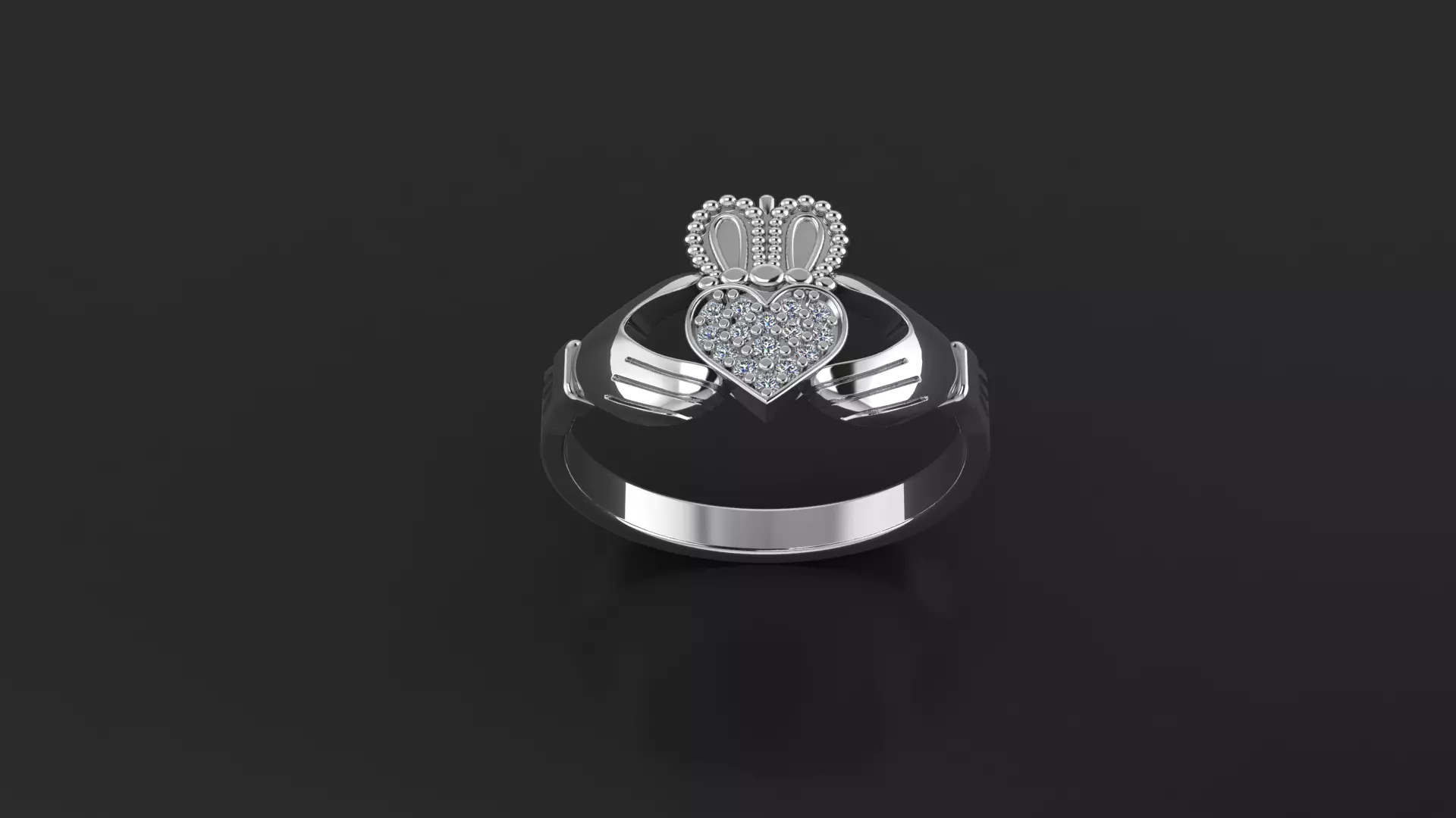 Diamond Claddagh ring 3D model_0