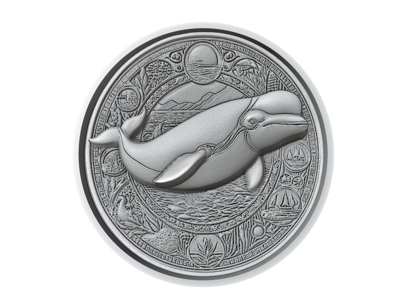 Beluga Whale Animal Medallion 3D print model_2