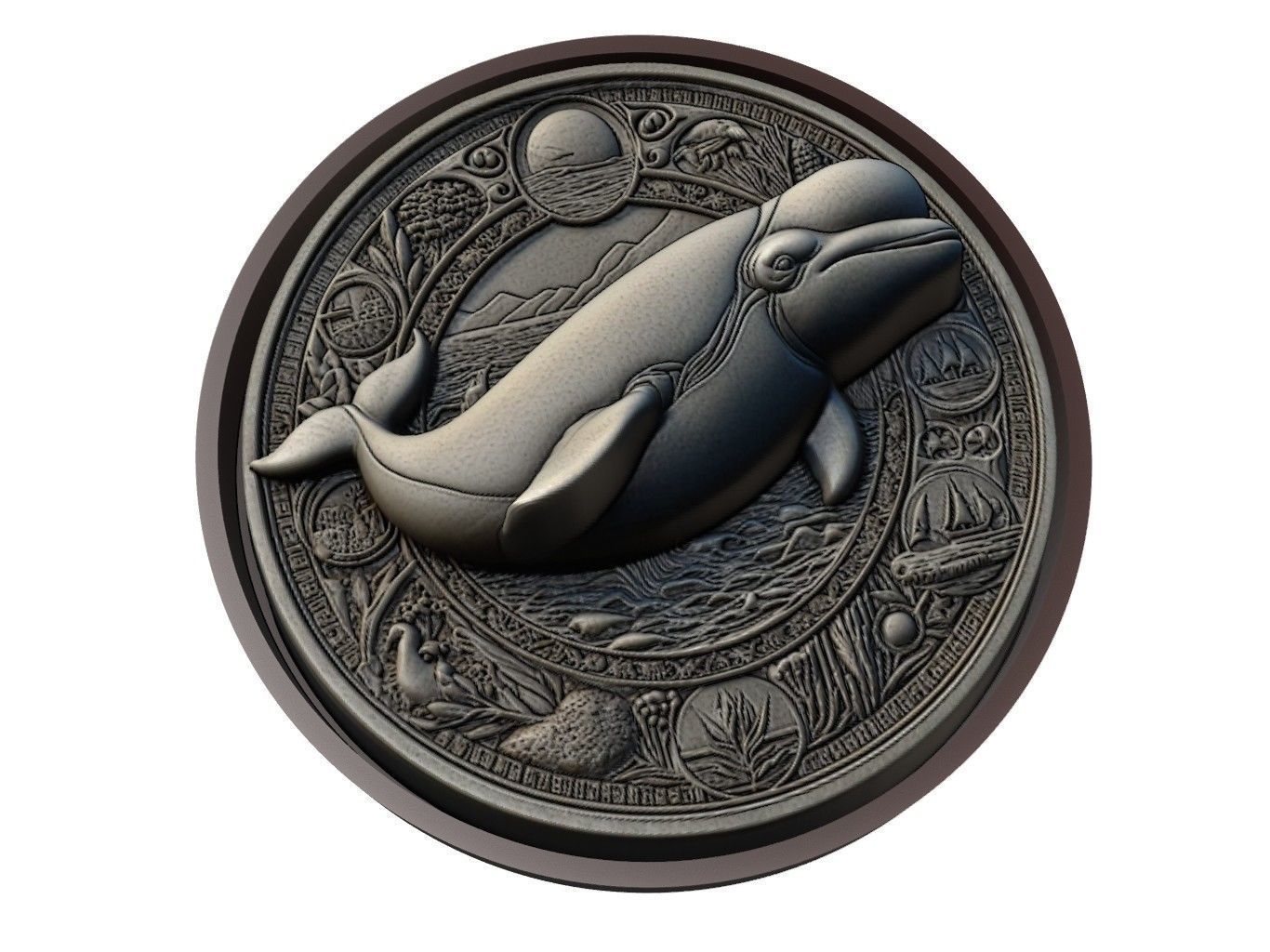 Beluga Whale Animal Medallion 3D print model_1