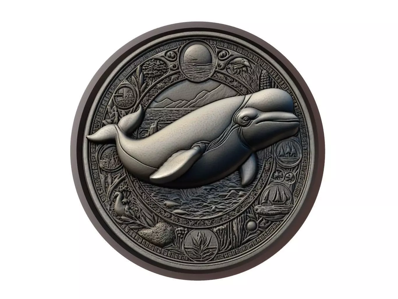 Beluga Whale Animal Medallion 3D print model_0