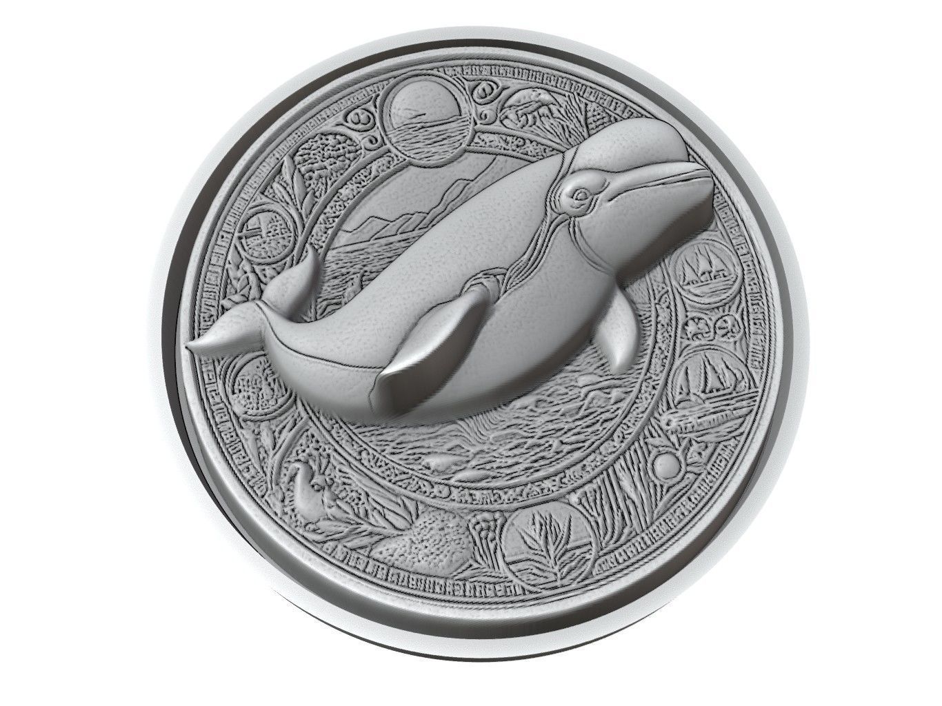 Beluga Whale Animal Medallion 3D print model_3