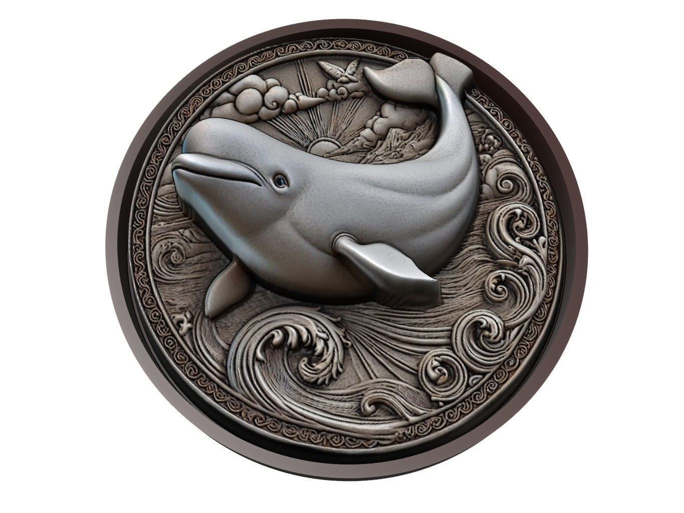 Beluga Whale Animal Medallion 3D print model_1