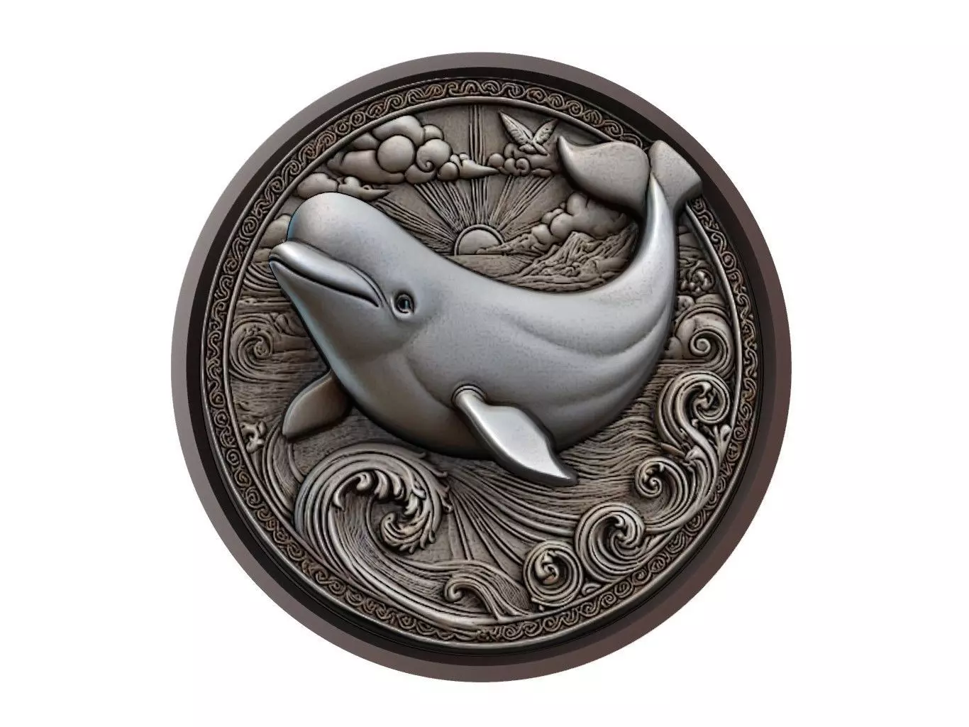 Beluga Whale Animal Medallion 3D print model_0