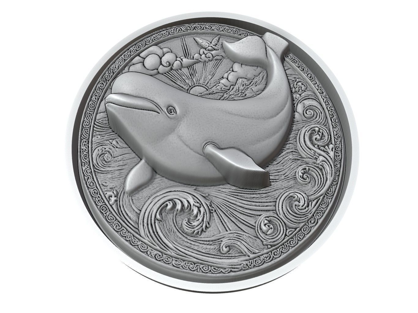 Beluga Whale Animal Medallion 3D print model_3