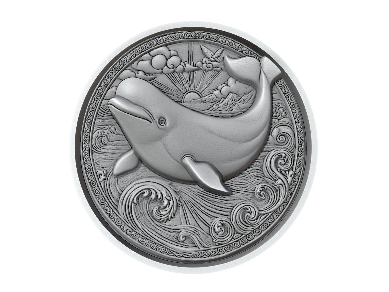 Beluga Whale Animal Medallion 3D print model_2