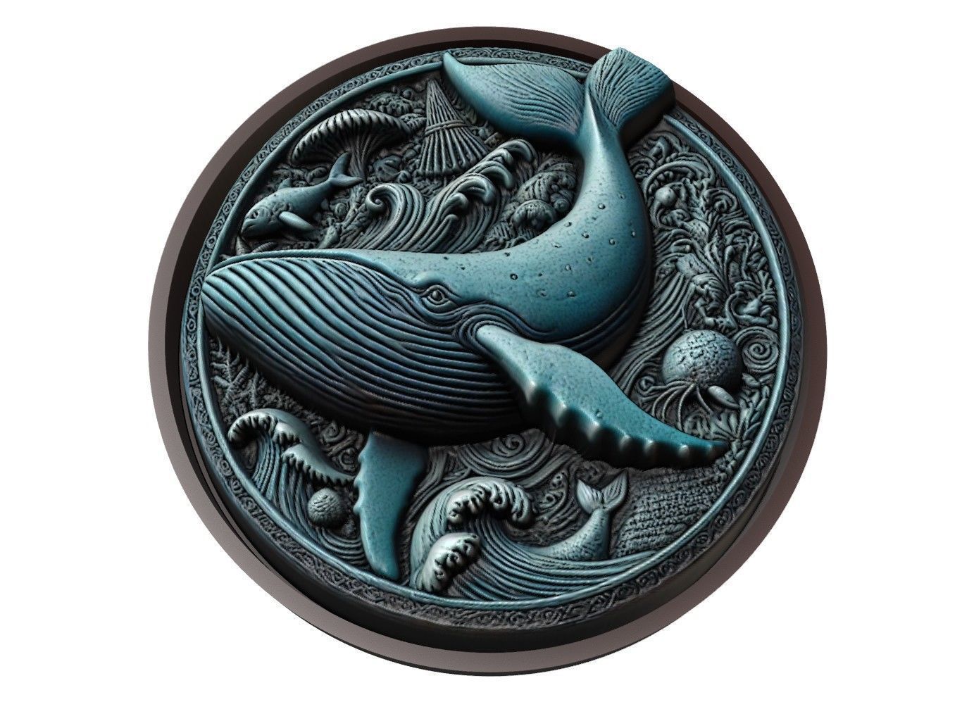 Blue Whale Animal Medallion 3D print model_1