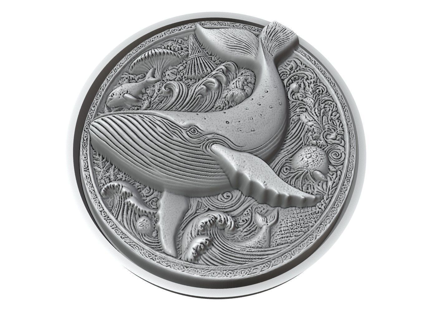 Blue Whale Animal Medallion 3D print model_3