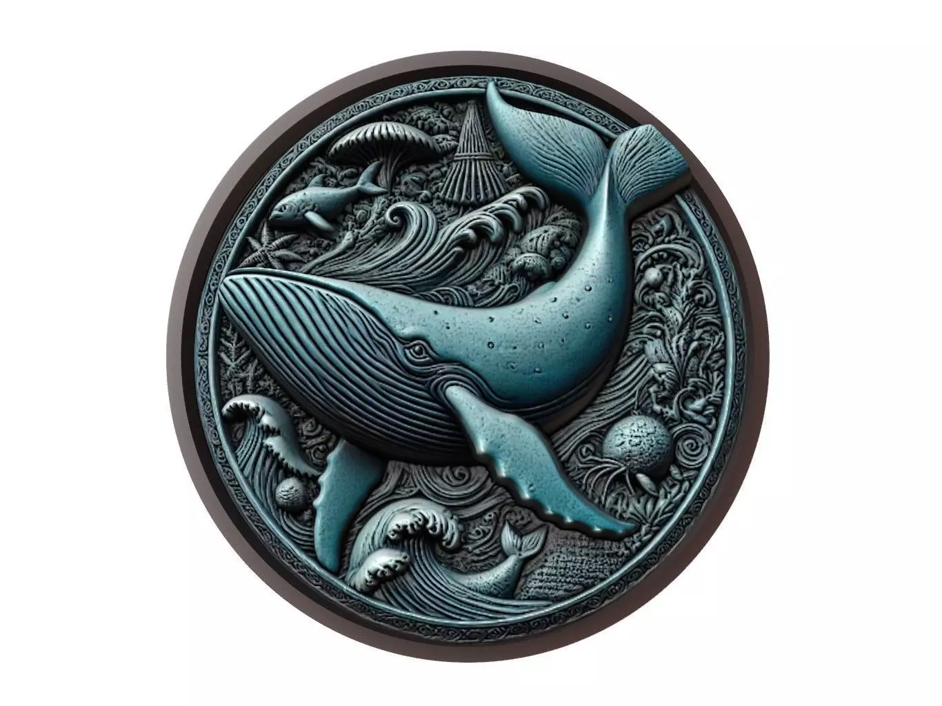 Blue Whale Animal Medallion 3D print model_0