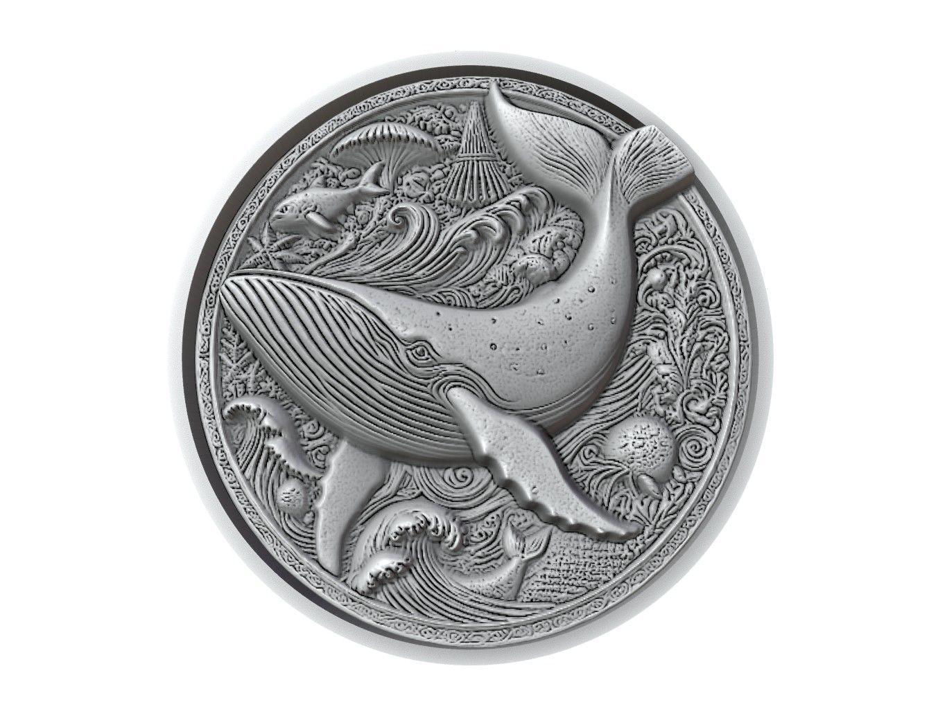 Blue Whale Animal Medallion 3D print model_2