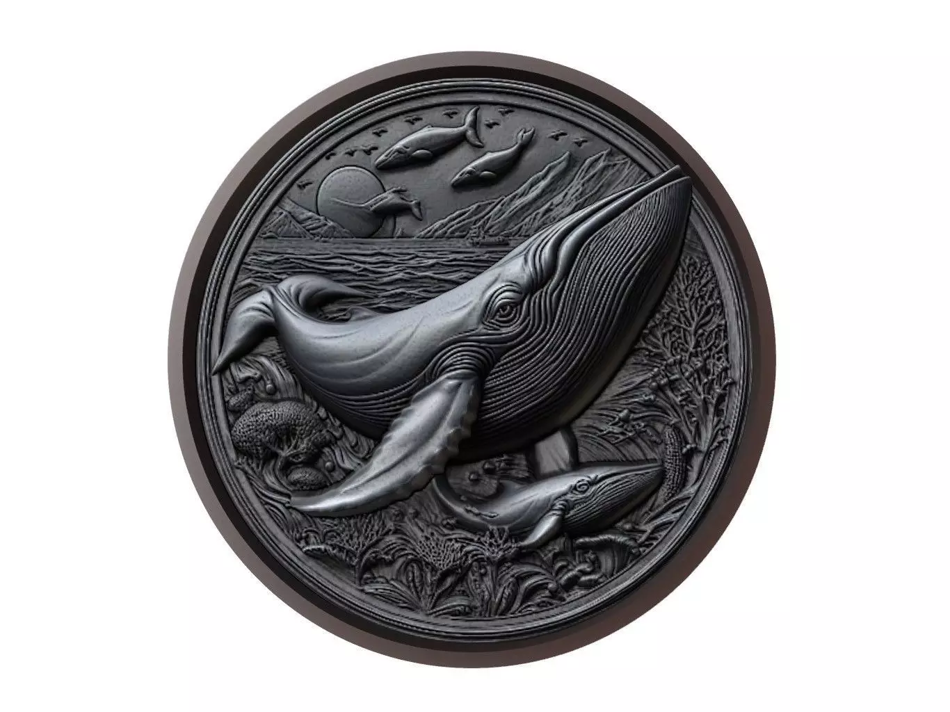 Gray Whale Animal Medallion 3D print model