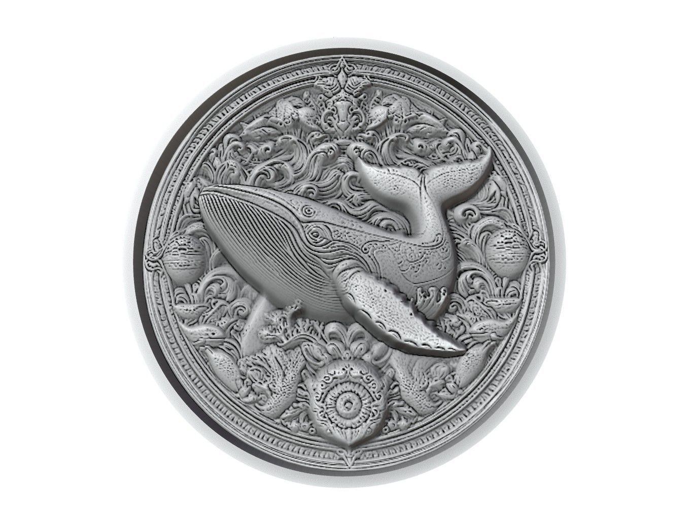 Gray Whale Animal Medallion 3D print model_2
