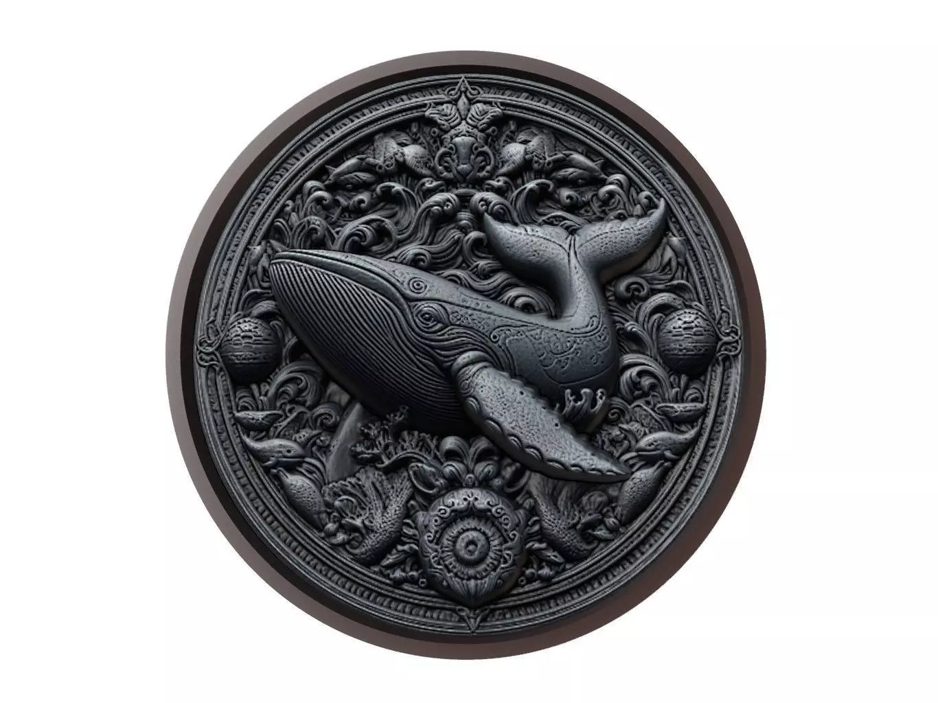 Gray Whale Animal Medallion 3D print model_0