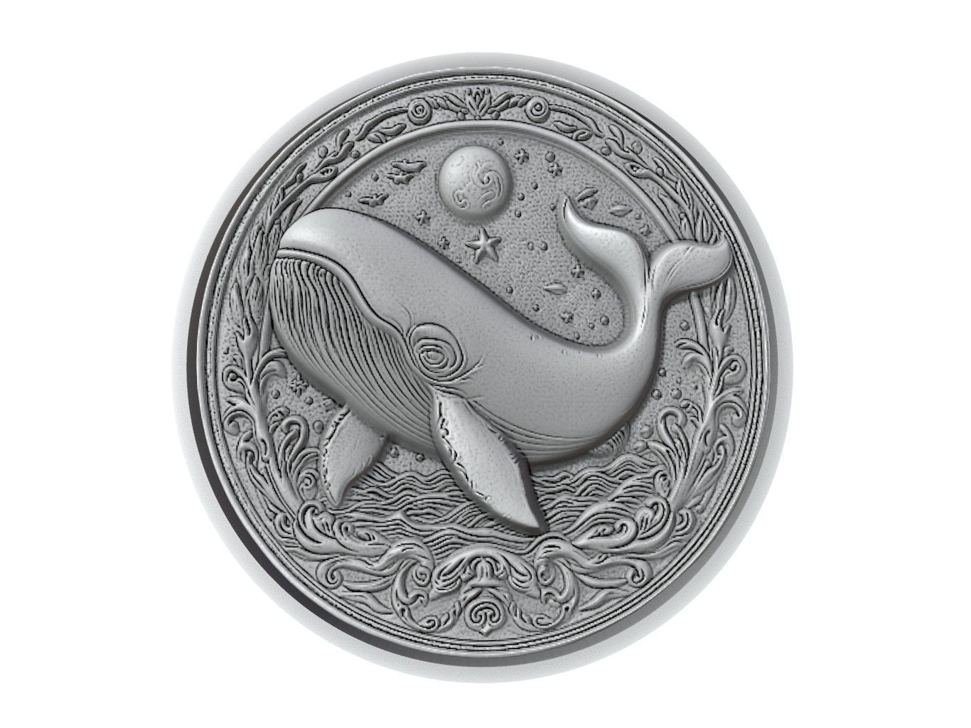 Sperm Whale Animal Medallion 3D print model_2
