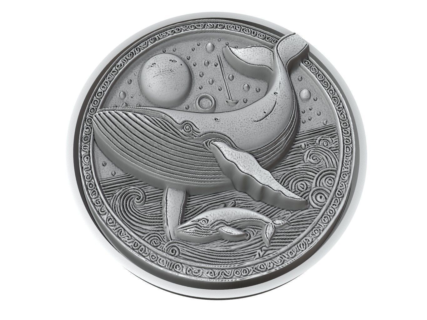 Minke Whale Animal Medallion 3D print model_3
