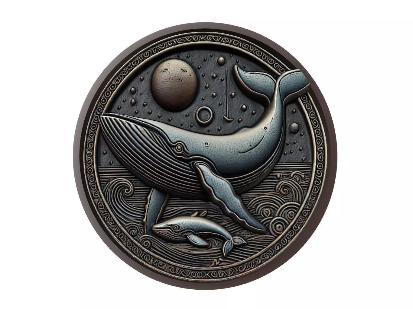Minke Whale Animal Medallion 3D print model_0