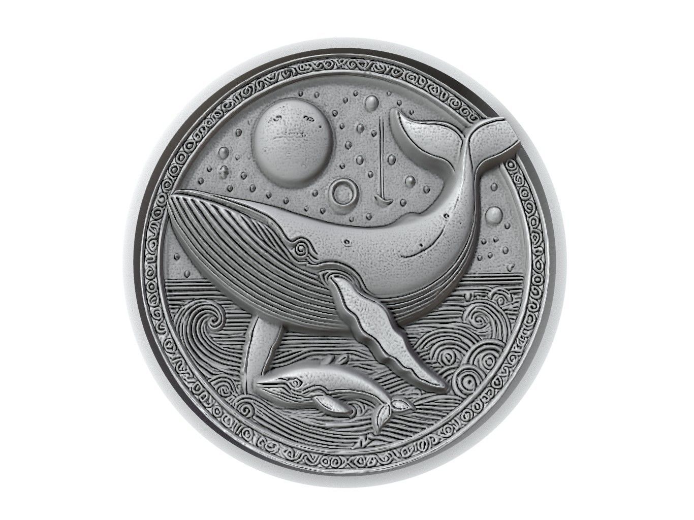 Minke Whale Animal Medallion 3D print model_2
