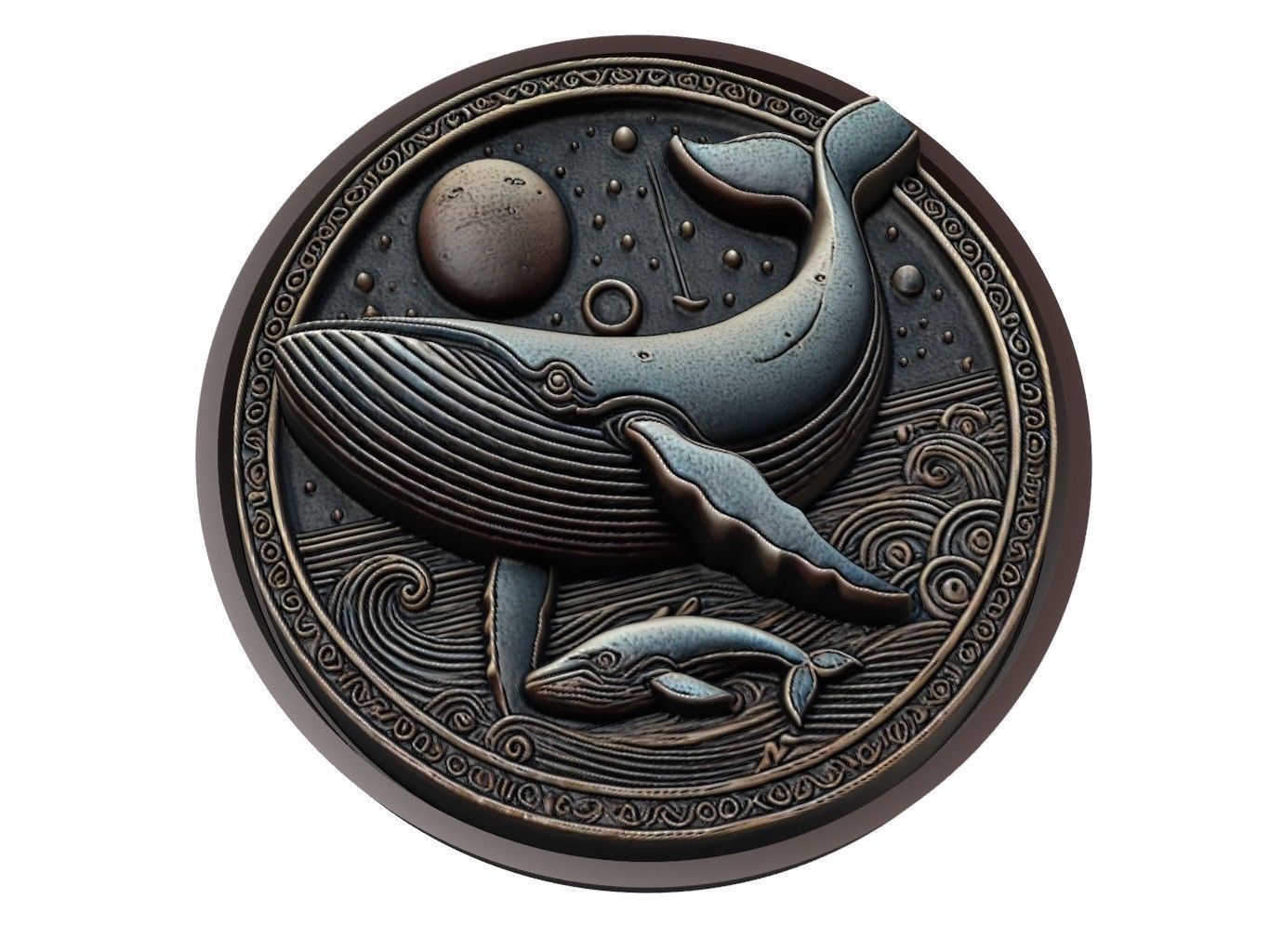 Minke Whale Animal Medallion 3D print model_1