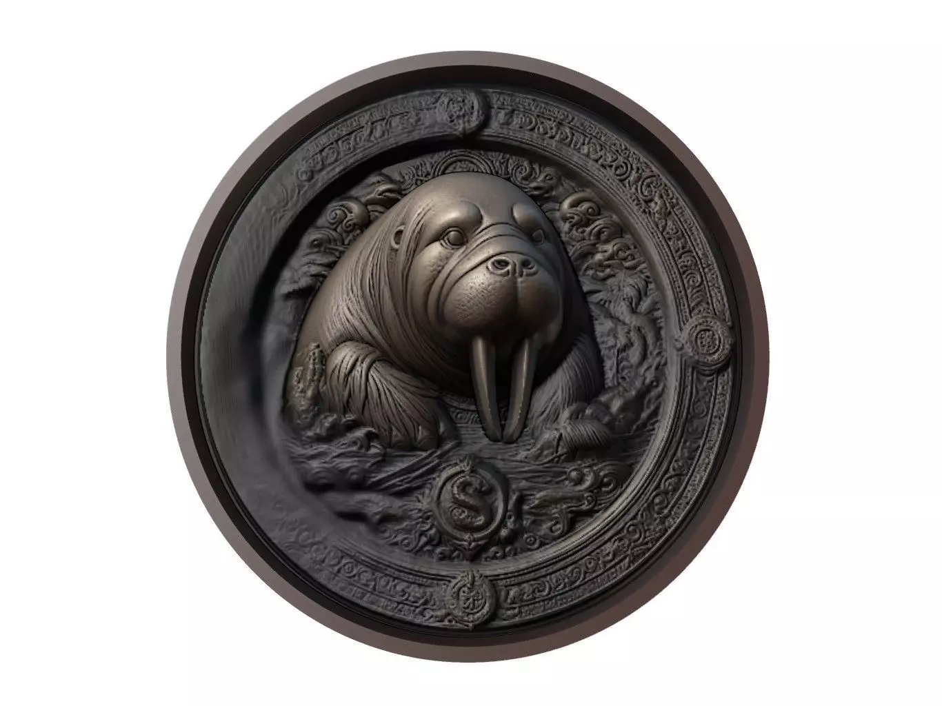Dugong Animal Medallion 3D print model_0