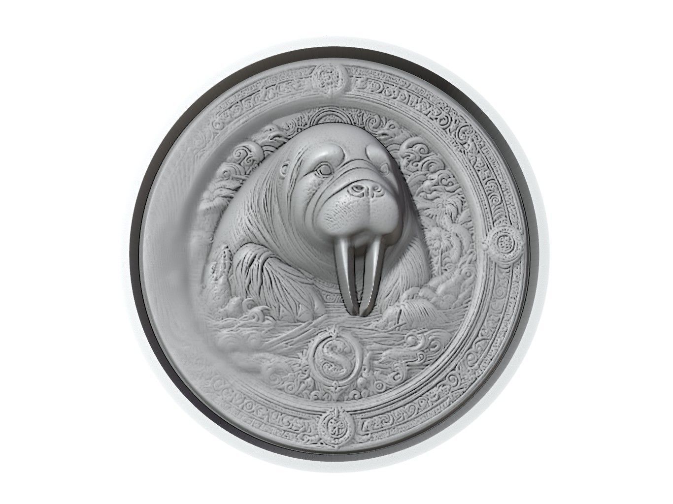 Dugong Animal Medallion 3D print model_2