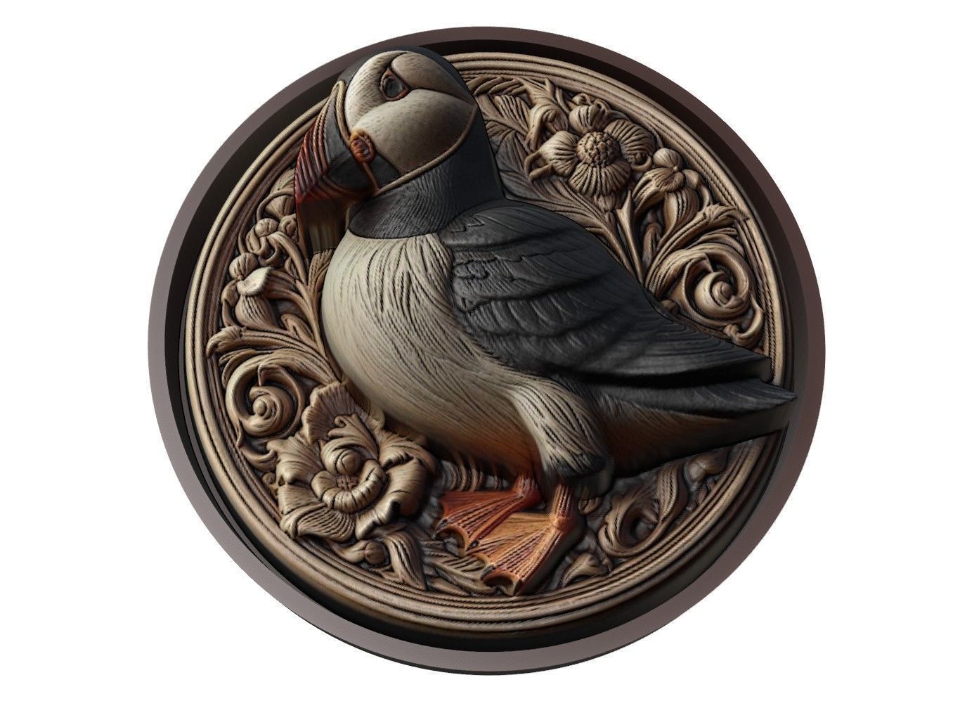 Puffin Animal Medallion 3D print model_1