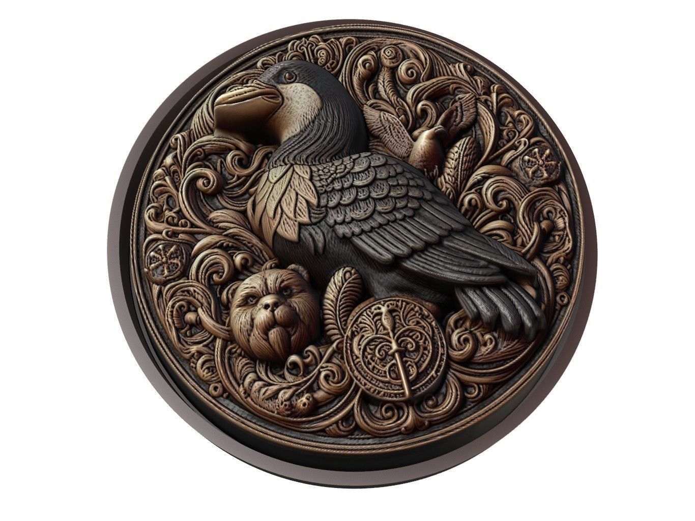 Auk Animal Medallion 3D print model_1