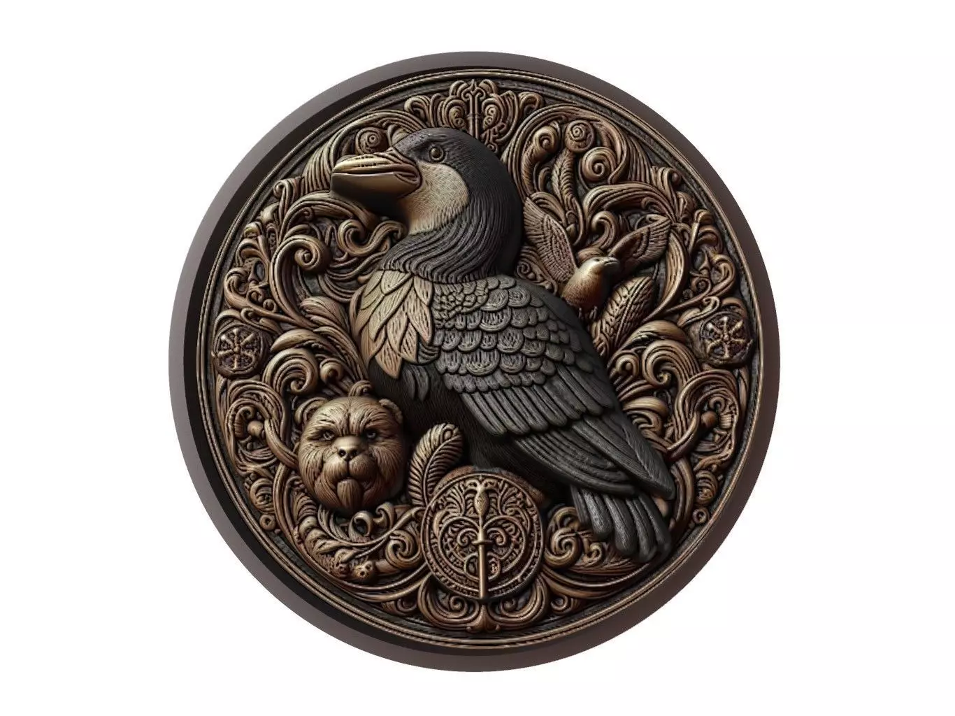 Auk Animal Medallion 3D print model_0