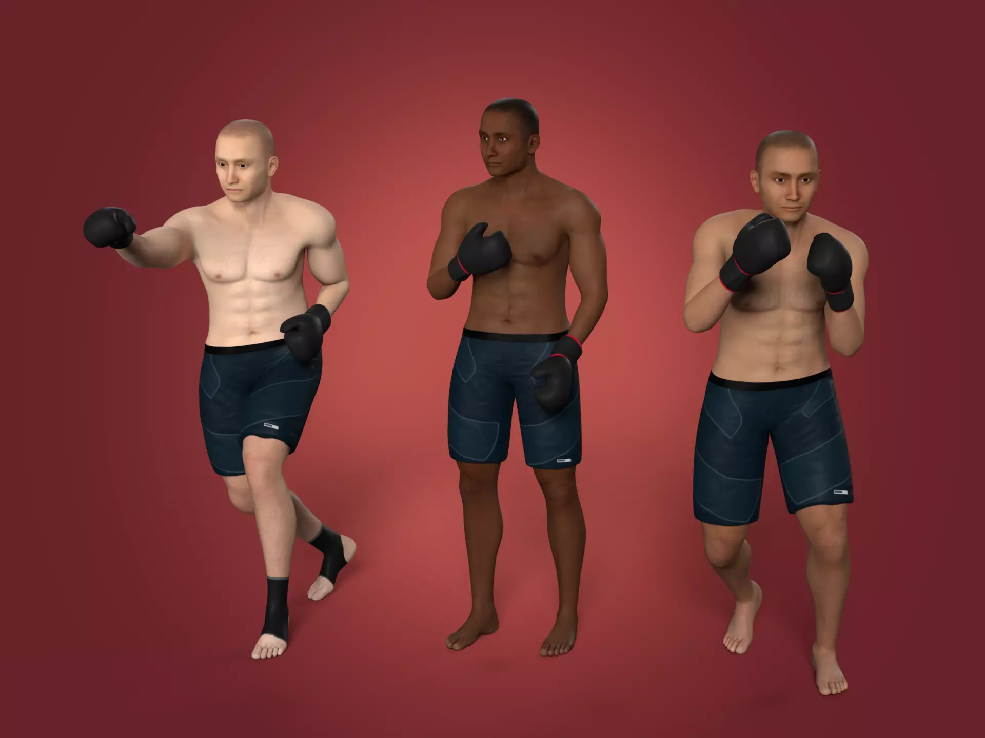 Athlete - Kickboxer Character - Fighter - Wrestler Low-poly 3D model_0