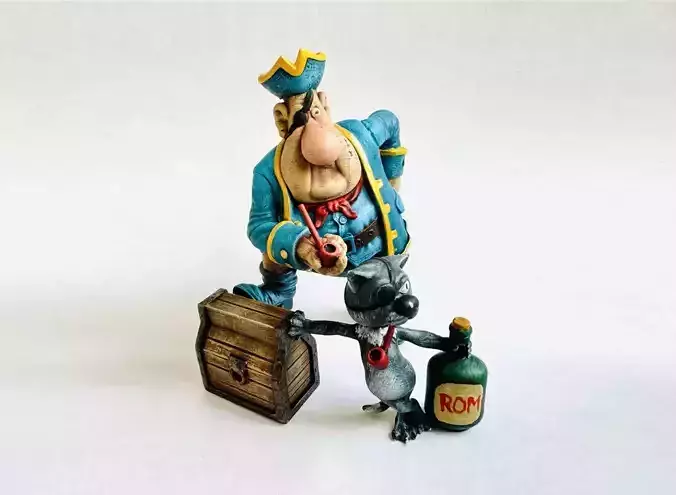 BILLY BONES WITH A PIRATE CAT for 3D printing STL