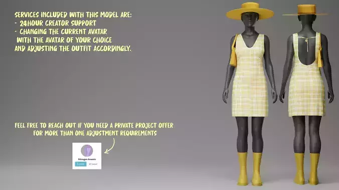 Yellow Check Pattern Summer Dress with Hat Purse and Boots