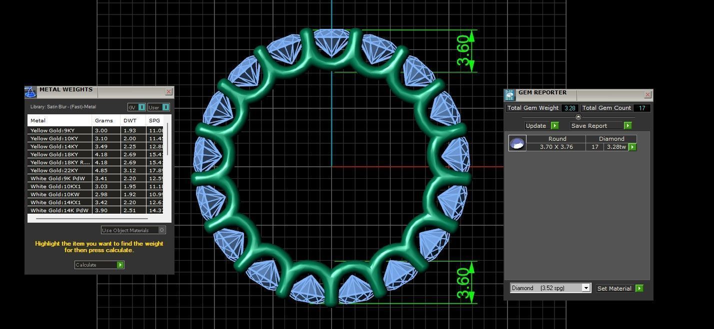 U Shaped Eternity Ring 3 point 7 mm stone size swiss 11 and EU51 3D print model_5