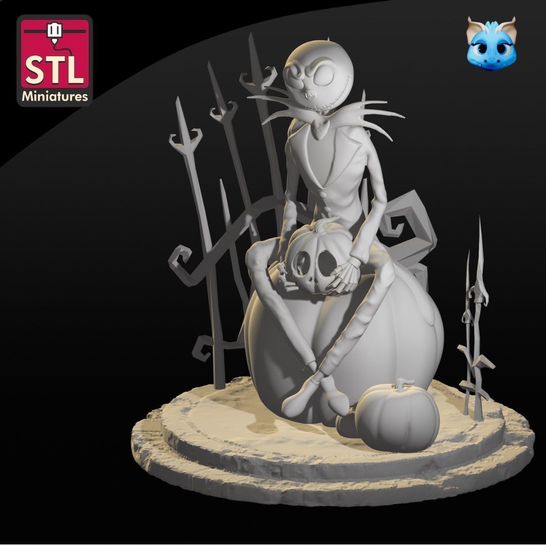 Jack Skellington on a Giant Pumpkin - STL File for Download 3D print model_4