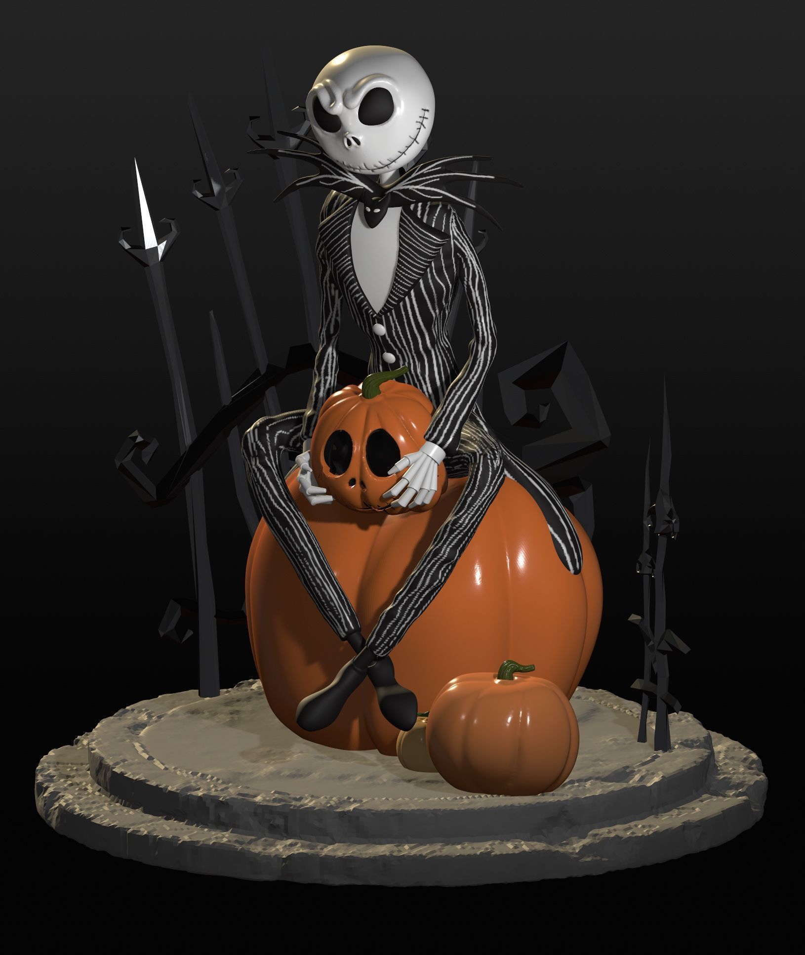 Jack Skellington on a Giant Pumpkin - STL File for Download 3D print model_7