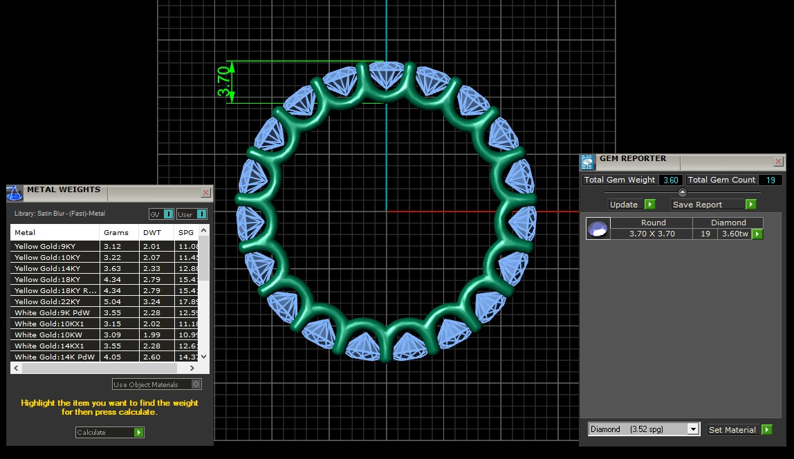 U Shaped Eternity Ring 3 point 7 mm stone size swiss 19 and EU59 3D print model_3
