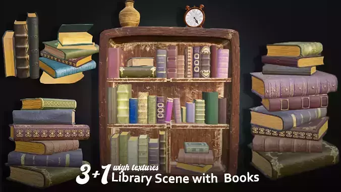 Vintage Bookshelf with Unique Book Models